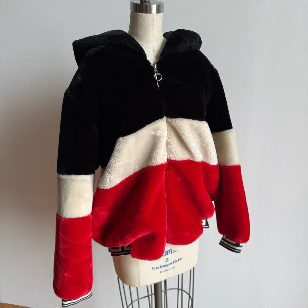 Tri-Color Faux Fur Hooded Jacket - Picture 3 of 11